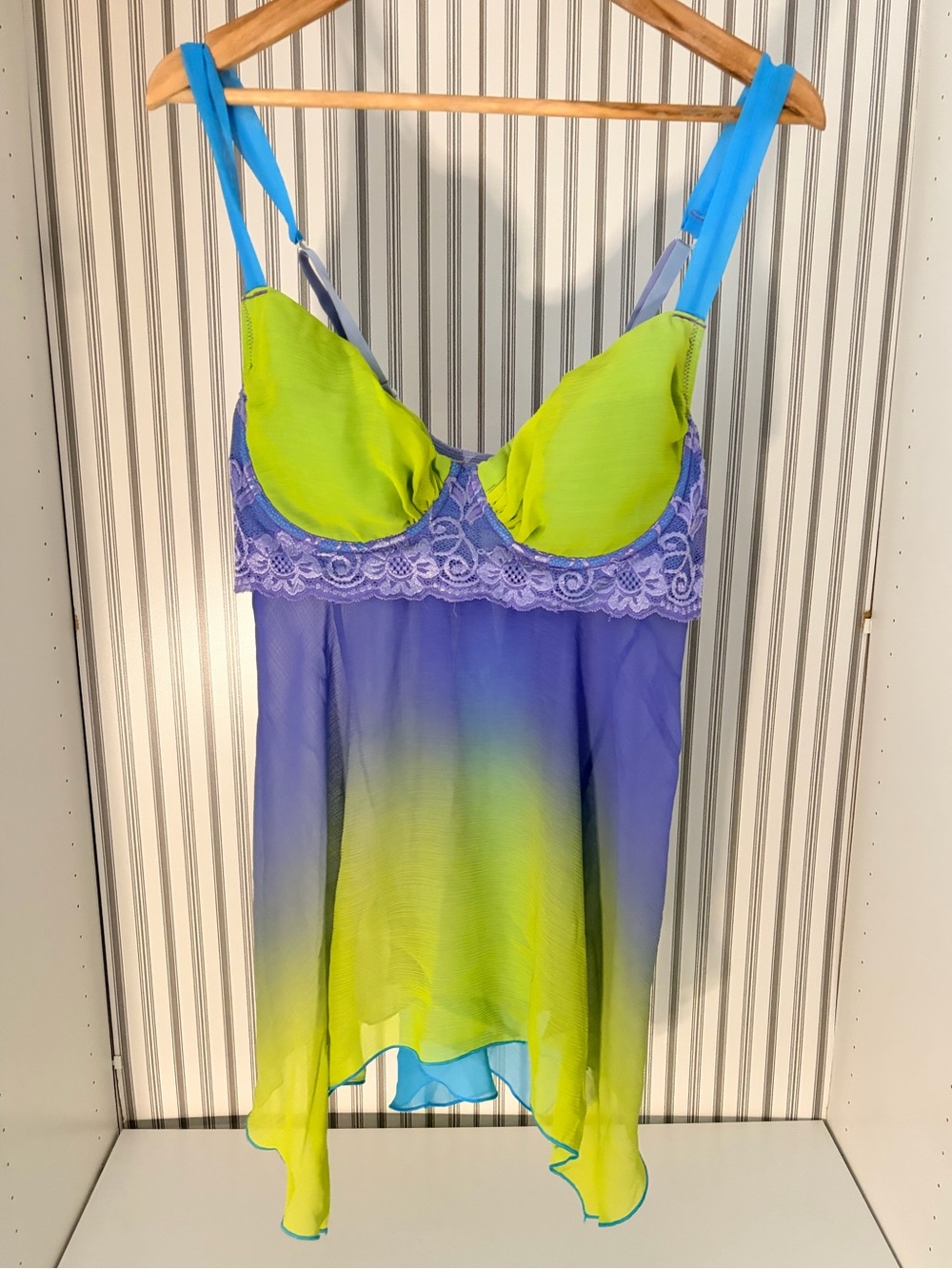 Ombre Lace-Trim Chemise in Purple and Lime